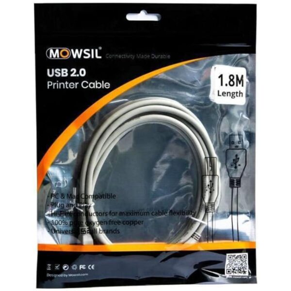 Mowsil USB 2.0 Printer Cable 1.8M