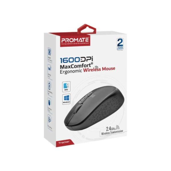 Promate Tracker Black 1600DPI Ergonomic Wireless Mouse